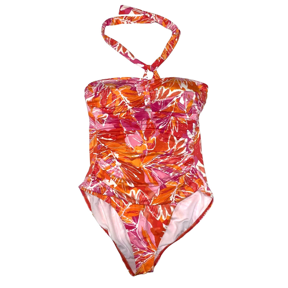 Lauren Ralph Lauren Womens Tropical Print One Piece Swimsuit Size 14 Pink Orange
